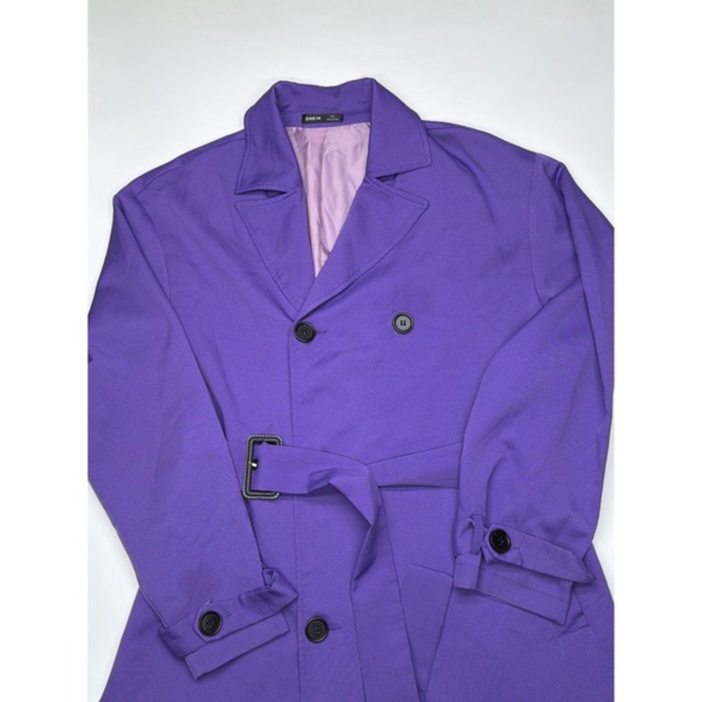SHEIN Purple Double Breasted‎ Belted Long Trench Coat Men's Size L
